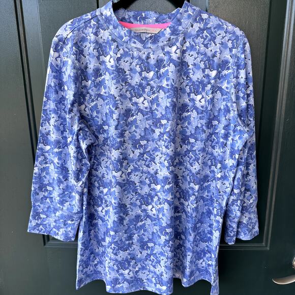NEW Isaac Mizrahi Live! QVC Soho Printed 3/4 Sleeve Top Sz M Blue Floral Soft - Picture 1 of 5